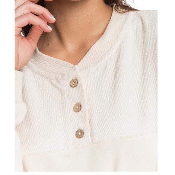 NWT ROXY Riding The Tides Natural Button Terry Sweatshirt Top Medium - Picture 5 of 6